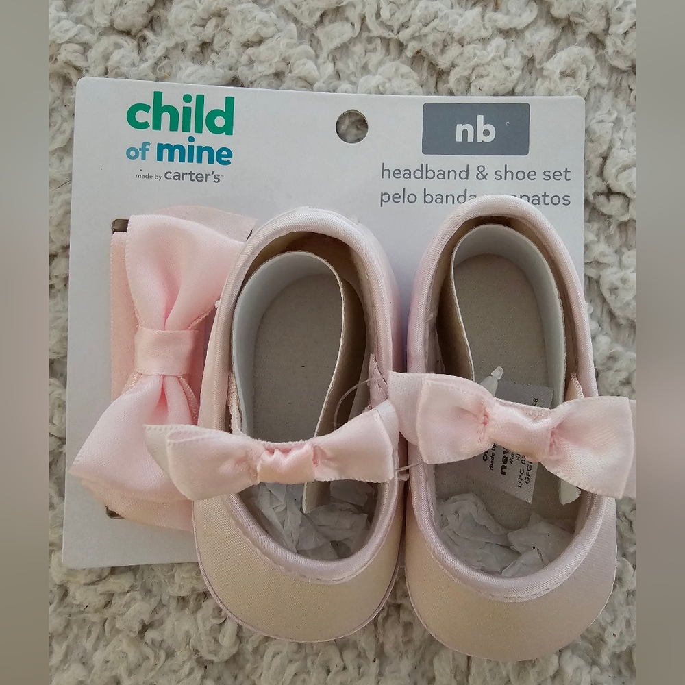 Child of Mine Pink Baby NB Walker Shoes with Bow Detail
